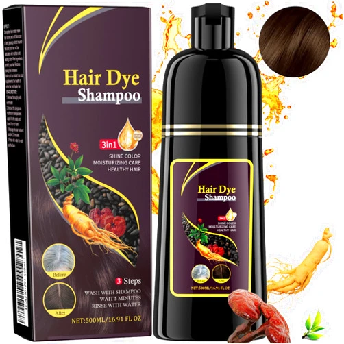 Jaysuing Hair Dye Shampoo 3 In 1, Hair Color Shampoo for Gray Hair Instant Coloring Nature Herbal Hair Dye Shampoo for Men and Women (Chestnut Brown)