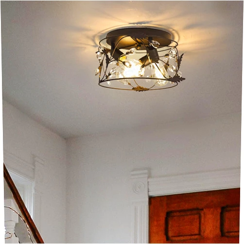 AILELANG 12.5 in Black Flush Mount Ceiling Light 3 Bulb, Metal Tree Branch Leaf and Pear Bead Crystal Decor Light Fixtures Ceiling Mount, Modern Ceiling Lamps for Hallways, Foyer, Kitchen, Entryway