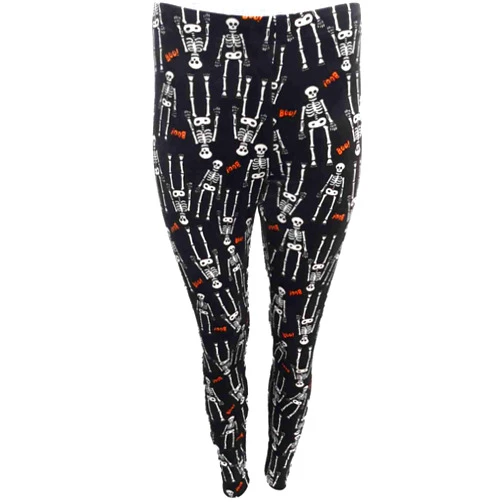 NoBo Junior Womens Black Velvet Boo Skeleton Halloween Holiday Leggings