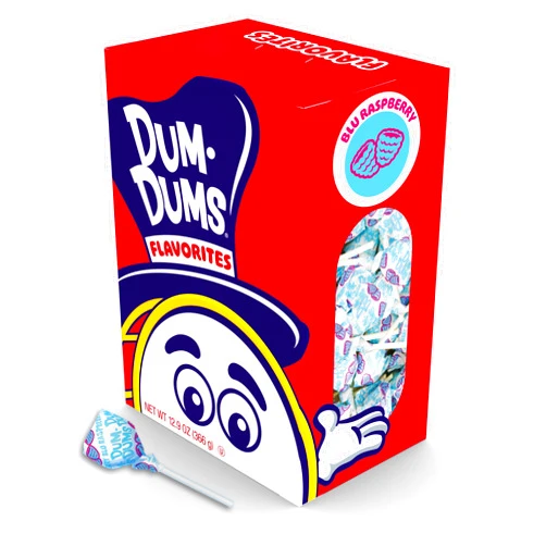 Dum Dums Blu Raspberry Lollipops - Bulk Candy Box with Lollipops Individually Wrapped, Single Flavor Gourmet Suckers - 50 Count