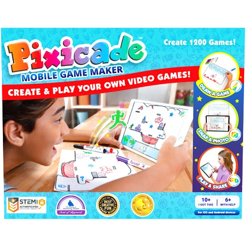 Pixicade Transform Creative Drawings to Animated Playable Kids Games On Your Mobile Device - Build Your Own Video Game - Gifts for 10 Year Old Girl, Boys - Award Winning STEM Toys for Ages 6-12+