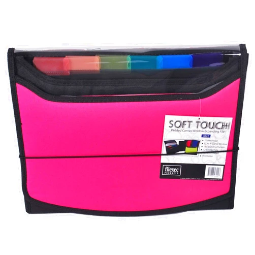 Filexec Soft Touch Padded Canvas Window Expanding File, 13 Pockets, Hot Pink (46222-3), Letter, 1 Pack
