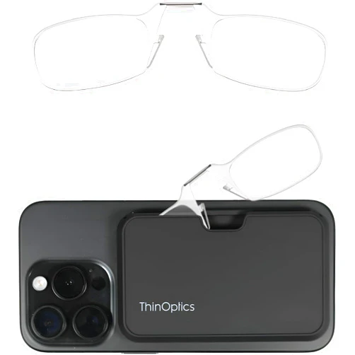 ThinOptics unisex-adult Reading Glasses + Black Universal Pod Case | Clear Frames, 1.50 Strength Readers Clear Frames / Black Case, 44 mm