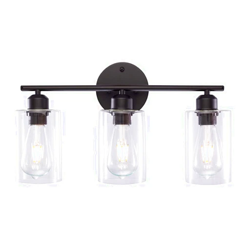 Mshamy 3-Light Black Bathroom Light Fixtures, Bathroom Vanity Light with Clear Glass Shade, Modern Wall Sconce Lighting for Hallway, Living Room, Bedroom