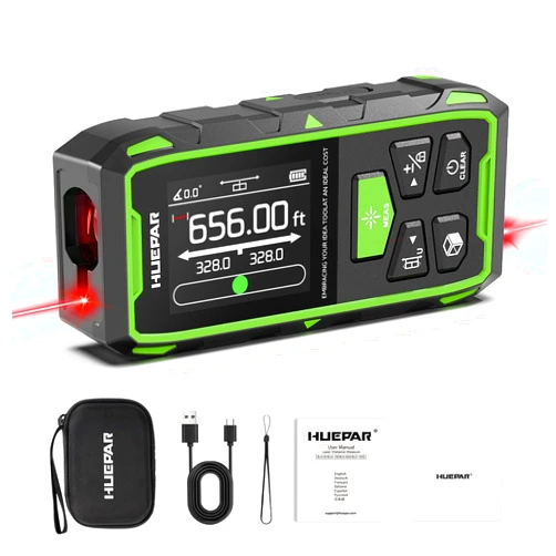 Huepar 656ft/200M Dual Laser Distance Measuring Tool, Huepar Professional Rechargeable Digital Laser Room Measure Devices, Bilateral Metro Laser Measurement Tool with with Angle Sensor, Magnetic Back