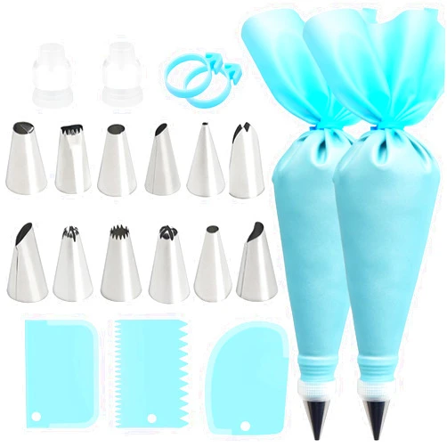 WOFEIS Piping Bags and Tips Set, Reusable Cake Decorating Supplies with 2 Reusable Bags, 12 Icing Tips, 2 Silicone Rings, 2 Couplers and 3 Scrapers, Cake Baking Tools for Cookie Icing Cupcakes
