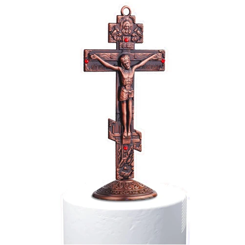 YWARX Crucifix Wall Cross,Taizé prayer metal vintage Catholic Orthodox Jesus cross desktop ornaments home decoration two color options (retro red)
