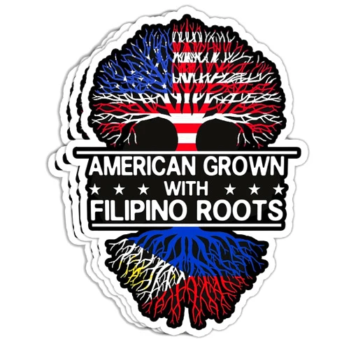 SUNHADO (3 Pcs) American Grown With Filipino Roots Sticker Filipino American History Filipino American Flag Stickers Filipino Pride Philippines Filipino Gifts Decorations Bottle Laptop Car Window 3
