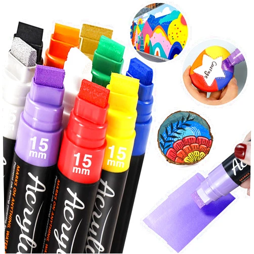 JanFeel 10 Graffiti Jumbo Acrylic Markers,15mm Jumbo Felt Tip Poster Paint Pens Acrylic painting Pen for Whiteboard Window Paint Glass Plastic Wood Rock and Metal Graffiti
