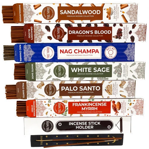 TRUMIRI Classic Incense Sticks - Total 120 Insence-Sticks (20 Insense x 6 Inscents) - Inciensos Aromaticos Para La Casa Incents with Nag Champa Sage Palo Santo Frankincense Sandalwood Inscents-Sticks + Holder