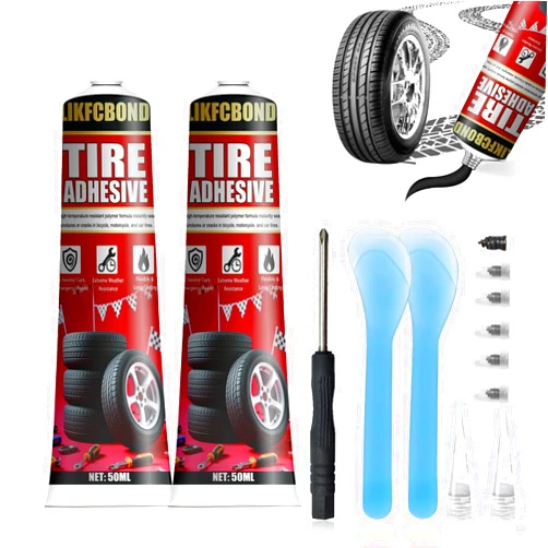 LIKFCBOND Tire Repair Adhesive, 3.38 floz, Sidewall Rubber Cement Kit with Tools, High Temperature Resistant Glue for Car, Motorcycle, Bike, Jeep, Truck(50ml*2)