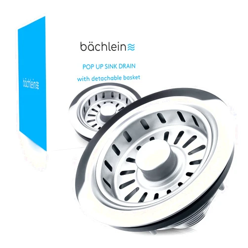 Bächlein Kitchen Pop Up Sink Basket Strainer with Drain Assembly - 3 1/2 Inch - Brushed Stainless Steel