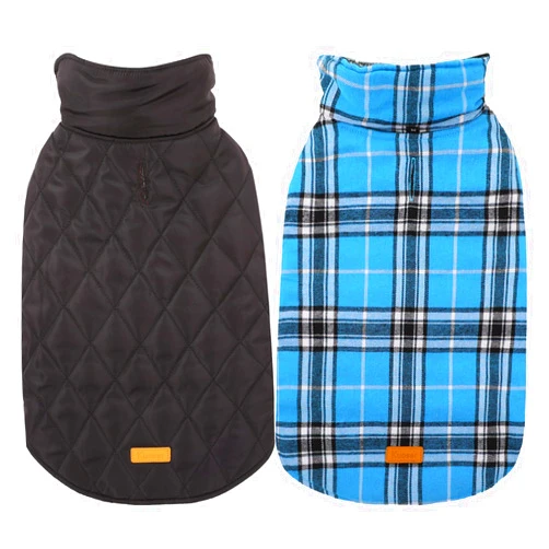 Kuoser Warm Dog Coat, Reversible Dog Jacket Waterproof Dog Winter Coat British Style Plaid Dog Clothes Pet Dog Cold Weather Coats Cozy Snow Jacket Vest for Small Medium Large Dogs Blue XS