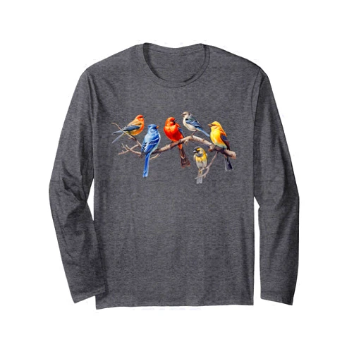 Birding and Bird Lovers Apparel Decor Accessories Backyard Bird Watching Watcher Birds on a Branch Birder Long Sleeve T-Shirt