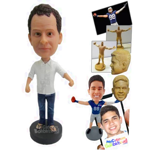 MyCustomBobblehead.com Custom Bobblehead Sporty Man Wearing A Rolled Up Sleeved Shirt with Casual Pants and Sandals