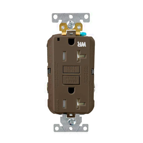 Leviton G5362-WT 20A-125V Extra-Heavy Duty Industrial Grade Weather/Tamper-Resistant Duplex Self-Test GFCI Receptacle, Brown, 20-Amp
