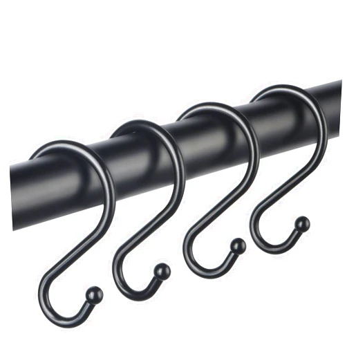 BellRhein Shower Curtain Hooks Rings, 12 Pack Metal S Hooks Rust Proof for Hanging Bathroom Shower Curtain Liner/Outer Curtains, Clothing Jeans Plants Hooks (Large Black)