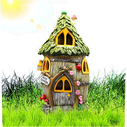 Annewi Fairy House Garden Statues, Garden Statues with Solar Light, Outdoor Statues for Yard Lawn Garden Outside Decor, Cottage Decorations, Lawn Ornaments for Patio