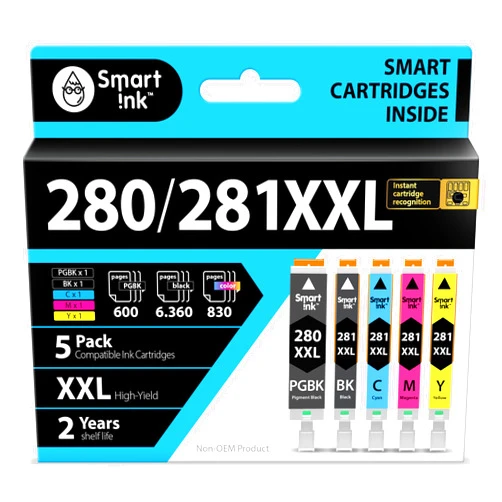 Smart Ink Compatible Ink Cartridges Replacement for Canon 281 280 PGI-280XXL CLI-281XXL (5 Combo Pack) to use with Canon Printers Pixma TR8520 TS9120 TS6120 TR8620 TR8620a TS6320 TR7520 PGBK/BK/C/M/Y