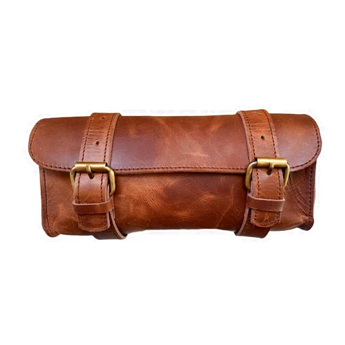 GORRIES LEATHER Buffalo Leather Handlebar Tool Bag Power Sports Accessories Motorcycle Saddle Bags Vintage Luggage for Bike Roll Pouch Side Fork Pouch for Motorcycle (Brown)