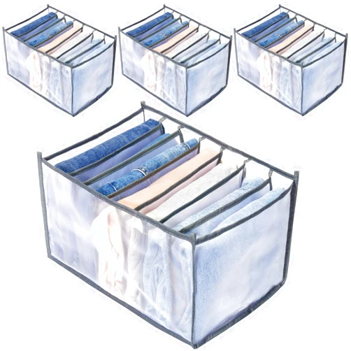 TOOVREN Wardrobe Clothes Organizer 7 Grids, Drawer Organizers for Clothing, Foldable Closet and Storage Basket, Clothing Organizer,Clothes Compartment Box Bedroom Dorm Room 4PCS