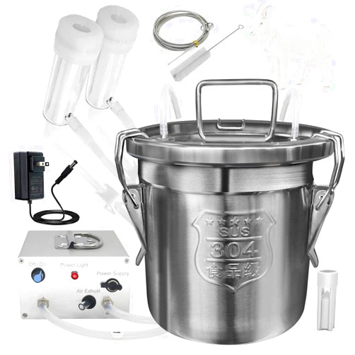 Hantop 6L Goat Milking Machine, Portable Plug-in Speed Adjustable Pulsating Vacuum Pump, Food Grade 304 Stainless Steel Milk Bucket with Auto Stop Check Valve Goat Milker Machine (Classic Model)