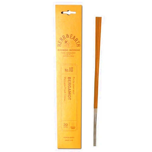 HERB & EARTH Bamboo Incense - Bergamot - 20 Sticks by Nippon KODO, Japanese Quality Incense Since 1575, H&E