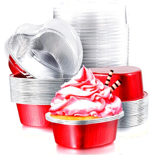 Patelai Aluminum Foil Cake Pan Heart Shaped Cupcake Cup with Lids 100 ml/ 3.4 Ounces Disposable Mini Cupcake Cup Flan Baking Cups for Valentine Mother's Day Wedding Xmas Birthday (Red,40 Sets)