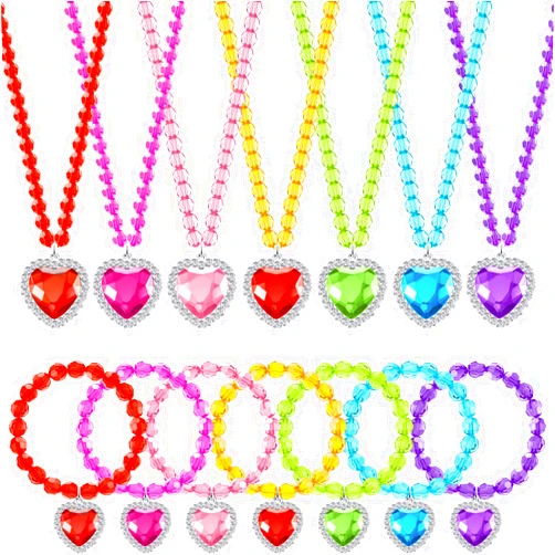 Sureio 7 Sets Girl Dress up Jewelry Toddler Princess Bracelet Necklaces Kids Costume Jewelry Set for Girl Tea Costume Party