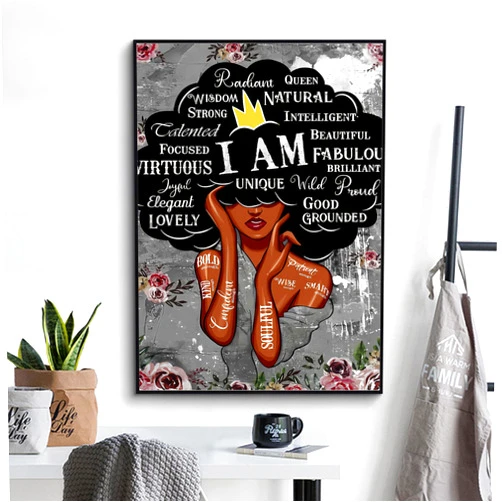 LLOSEUP African Queen Canvas Wall Art Black Women Canvas Paintings Black Girl Wall Art African American Abstract Nordic Pictures Posters Prints for Living Room Wall Decoration Artwork Unframed