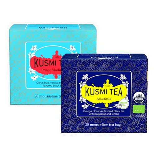 Kusmi Tea - Pack of 2 Boxes of Tea Bags - Anastasia + Prince Vladimir - Organic Flavored Black Tea - Iconic Earl Grey with Bergamot Orange and Lemon - Caffeinated Tea - 2x20 Tea Bags