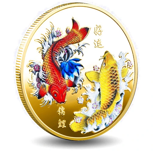 Gimilang Good Luck to You Chinese Koi Fish Lucky Coin Colorful Carp Mascot for Scratching Lottery Tickets - Chinese Good Luck Charms Challenge Coin