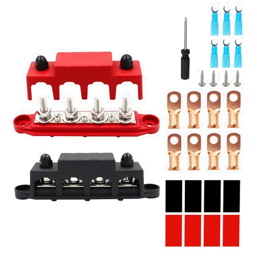 Venveal 12V Marine Bus Bar, 4 Post Battery Terminal Distribution Block Bus Bar Pair with Cover for Automotive RV Truck (3/8