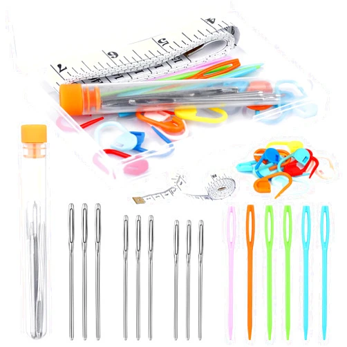 JUPEAN Knitting Needles Yarn Needles Large Eye Blunt Needles Plastic Needles with Tape Measure Stitch Markers Storage Box for DIY Handmade and Sewing