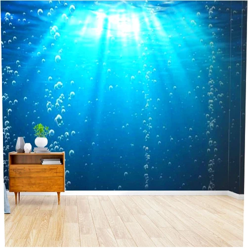 RECETHROWS Wall Mural Blue Ocean Waves from Underwater with Bubbles deep Darks and Peel and Stick Wallpaper Self Adhesive Wallpaper Large Wall Sticker Removable Vinyl Film Roll Shelf Paper Home Decor
