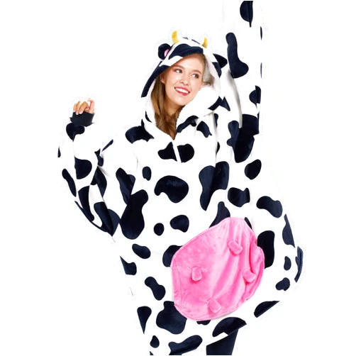 Giggling Getup Cow Wearable Blanket Hoodie - Oversized Soft Sherpa Fleece Hooded Blanket - Warm Cozy Plush Flannel Blanket Sweatshirt Gifts - with Giant Pocket and Sleeves for Adults Women Men