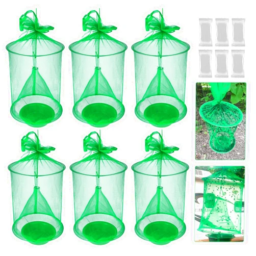 Dwcom 6 Pack Ranch Fly Trap, Reusable Hanging Fly Traps Outdoor, Farm/Stable Fly Killer, Effective Fly Catcher Trap for Horse, Fly Hunter