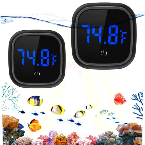 Ankilo Upgraded Aquarium Thermometer, 2 Pack Wireless Digital Fish Tank Thermometer, Large LED HD Display ±0.1°F, Fahrenheit Tank Temperature Measurement for Fish, Axolotl (Black)