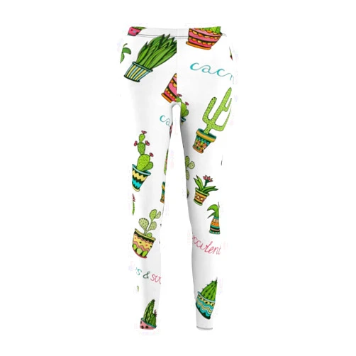 SpyfoxArt Studio Cactus and Succulents White Women's All-Over-Print Cut & Sew Yoga Pants Casual Leggings