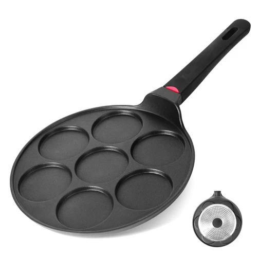 CAINFY Pancake Pan Maker Nonstick Induction Compatible, 10.5 Inch Mini Non Stick Silver Dollar Grill Blini Griddle Crepe Pan,7 Molds Cake Egg Cooker Skillet for Kids Gifts