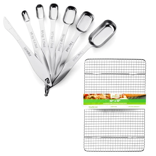 Spring Chef Stainless Steel Rectangular Measuring Spoons, Set of 7 & Stainless Steel 10