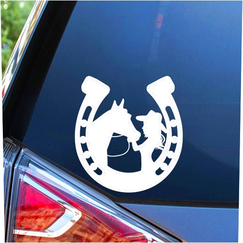Sunset Graphics & Decals Girl with Horse in Horseshoe Decal Vinyl Car Sticker | Cars Trucks Vans Walls Laptop | White | 5.5 inch | SGD000107