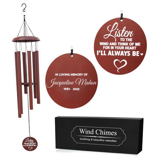 PORTHO Custom Memorial Wind Chime, Listen to The Wind, Gift for Sympathy, Remembrance, Memorial, Bereavement, Personalized Memorial Wind Chime Bronze