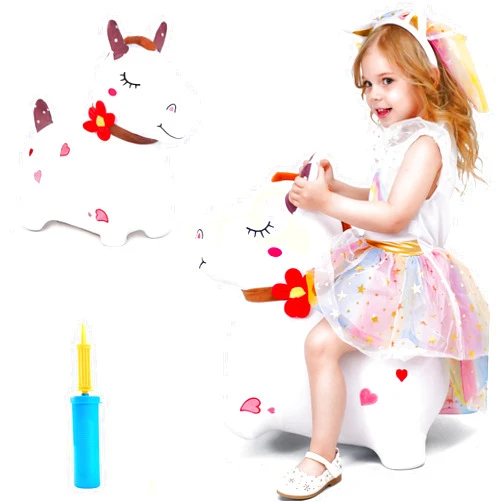 iPlay, iLearn Bouncy Pals White Hopping Horse, Inflatable Bouncing Animal Hopper Toy W/Pump, Plush Ride on Bouncer, Indoor Outdoor Birthday Gifts for 18 24 Month 2 3 4 5 Year Old Toddler Kid Boy Girl