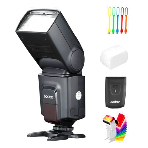 Godox Wireless 433MHz GN33 Camera Flash Speedlite with Built-in Receiver with RT Transmitter Compatible for Canon Nikon Sony Olympus Pentax Fuji DSLR Cameras with Diffuser + Filters + USB LED