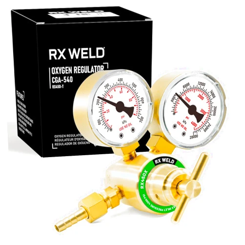 RX WELD Oxygen Regulator Welding Gas Gauges CGA 540 Inlet Oxy for V-Style Torch Cutting Kit, T-Handle