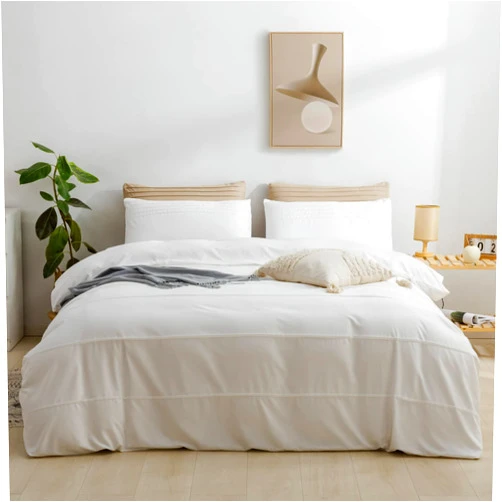 JELLYMONI Queen Size White Duvet Cover Set - 3PCS Microfiber Bedding Set, Stylish Pleated Design, 8 Corner Ties & Zipper Closure, Ultra Soft and Comfortable