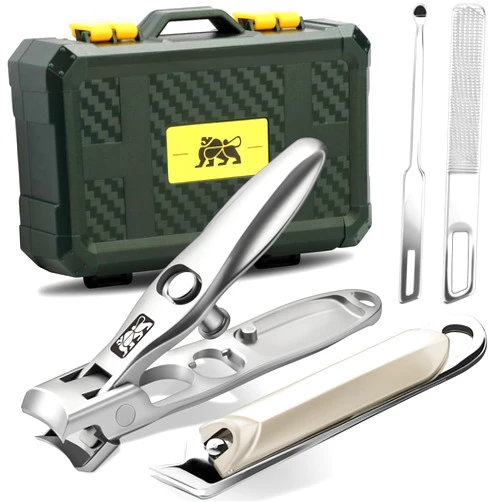 DIGNITY Nail Clippers for Men Women Seniors with Catcher and Safety Lock,Wide Jaw Opening,Thick Fingernail Toenail Clipper Set, Slanted Edge Nail Clippers,Ear Picker,Nail File,with Case,4 Pcs Set