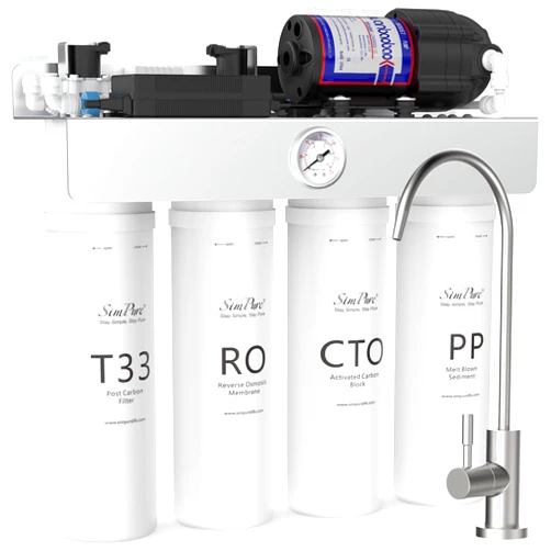 SimPure UV Tankless Reverse Osmosis System, NSF/ANSI 58 Certified, Under Sink RO Water Filter System 400 GPD, 8 Stage Water Filtration Near 0 TDS, Built-in Pump, BPA Free, 1.5:1 Pure to Drain