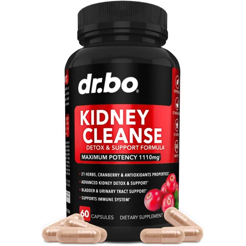 DR. BO Kidney Cleanse Detox Support Supplement - Natural Cranberry, Juniper Berries, Buchu & Uva Ursi Extract to Support Kidneys, Bladder & Urinary Tract Health Supplements - Herbal Renal Blend Formula Pills